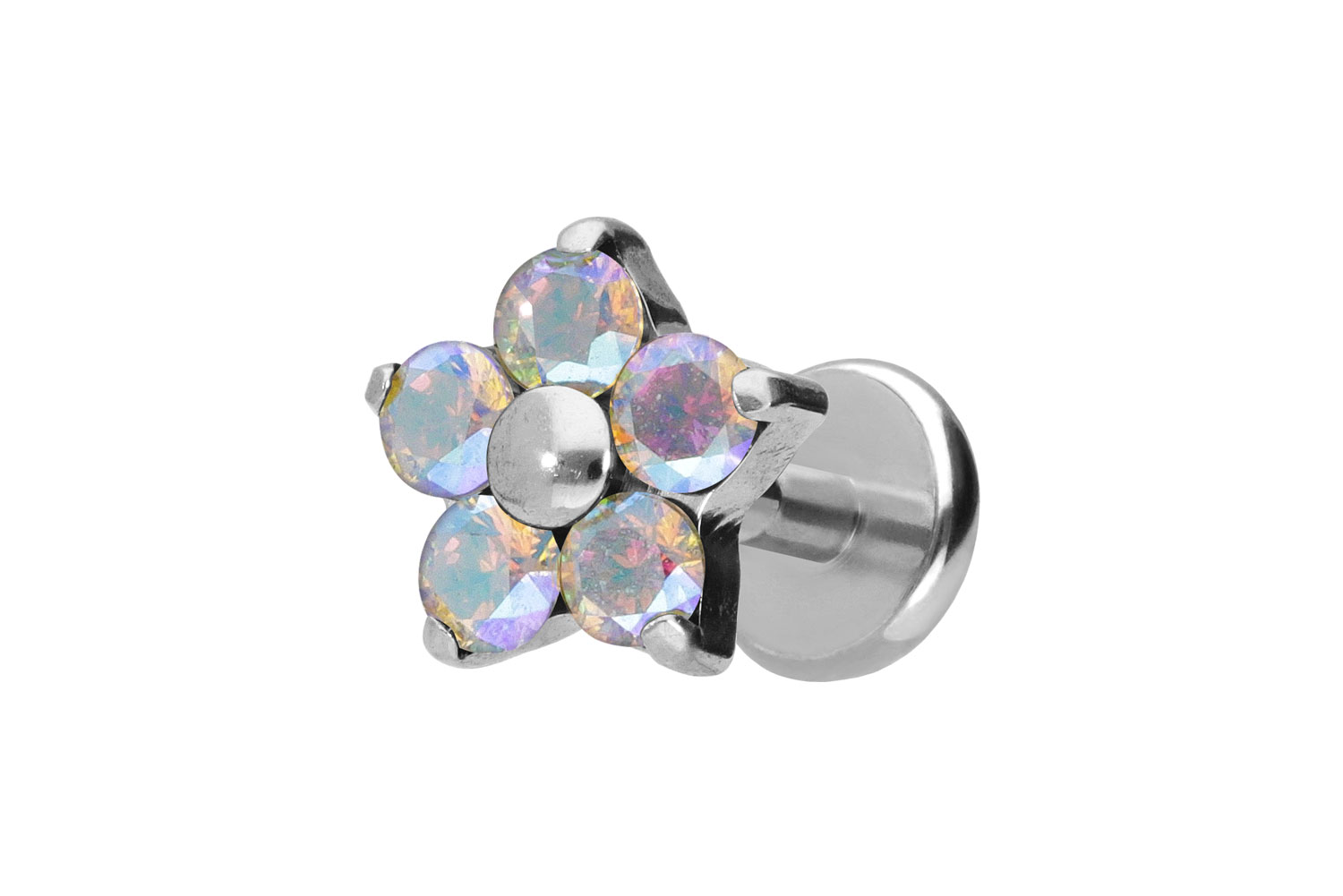 Titan Labret Piercing mit Push Fit KRISTALLBLUME